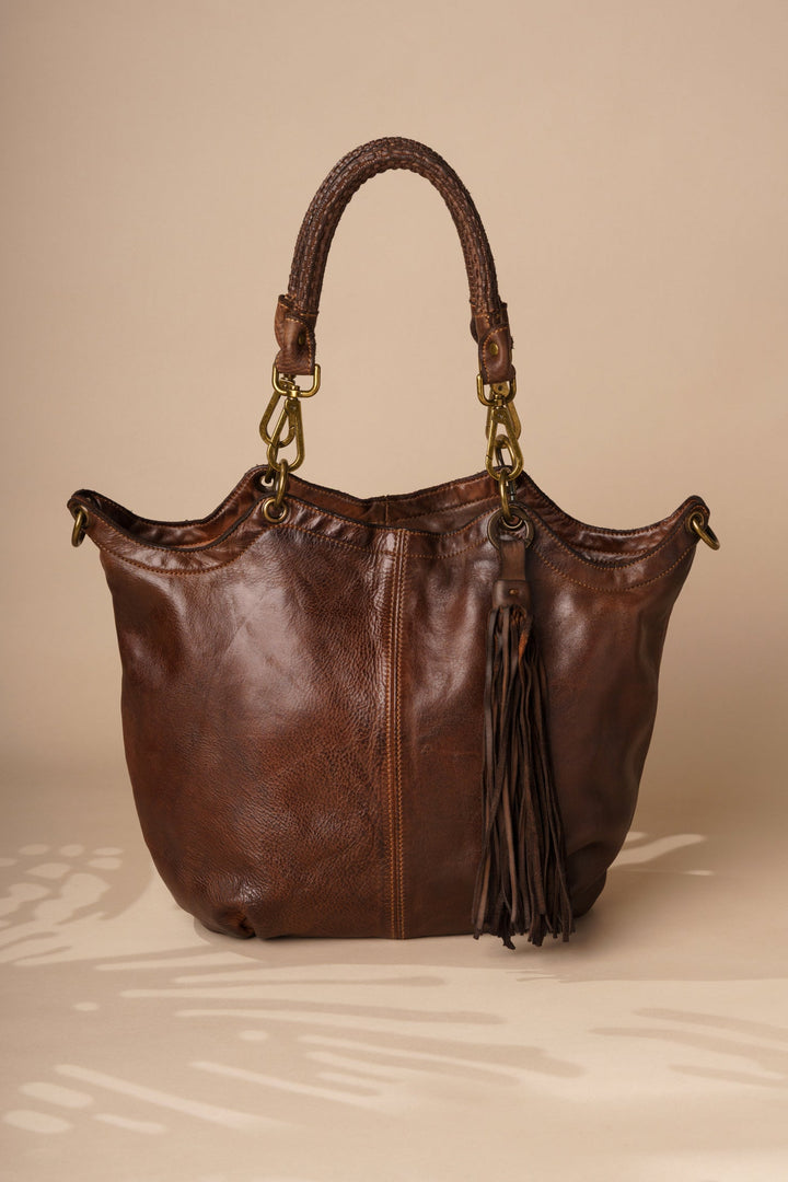 Calla Lily Convertible Hobo Crossbody  with Fringe - Chocolate Brown | LUSHER