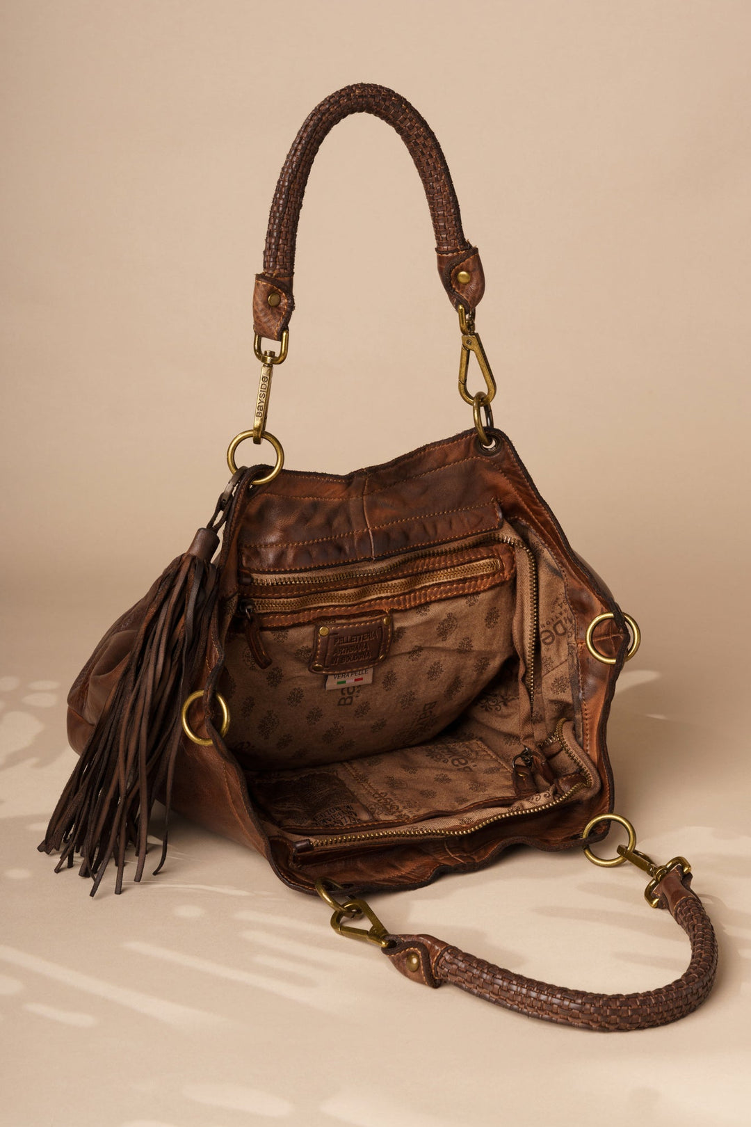 Calla Lily Convertible Hobo interior zip pocket and two slip card pockets - Chocolate Brown |LUSHER