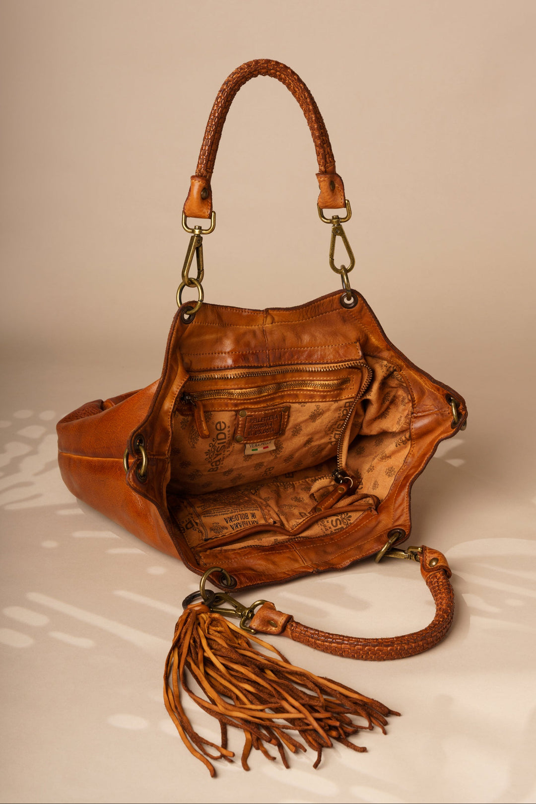 Calla Lily Convertible Hobo Interipr zip pocket and slip card pockets - Cognac | LUSHER 