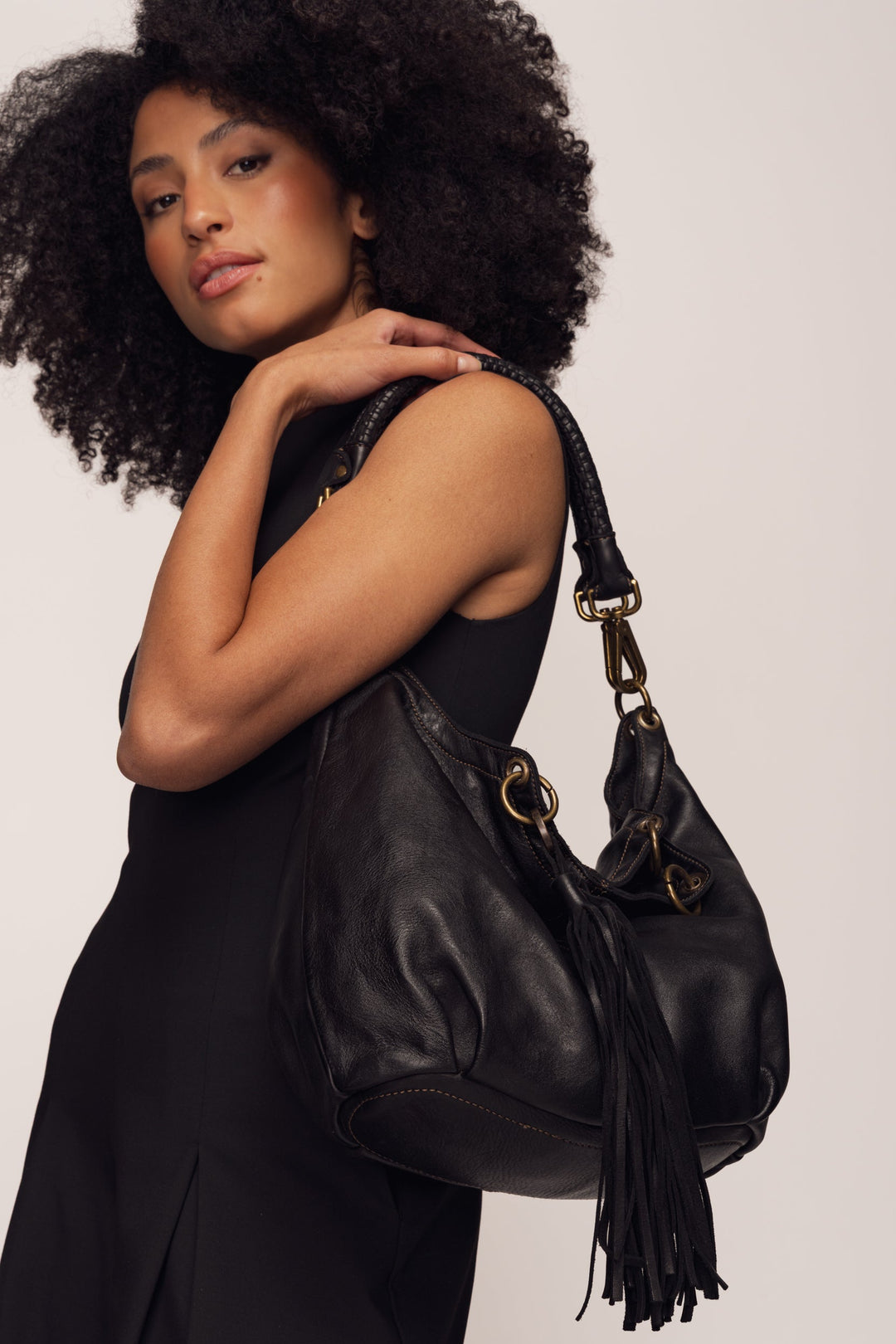 Calla Lily Convertible Hobo  - Black | LUSHER - Model worn shoulder bag style