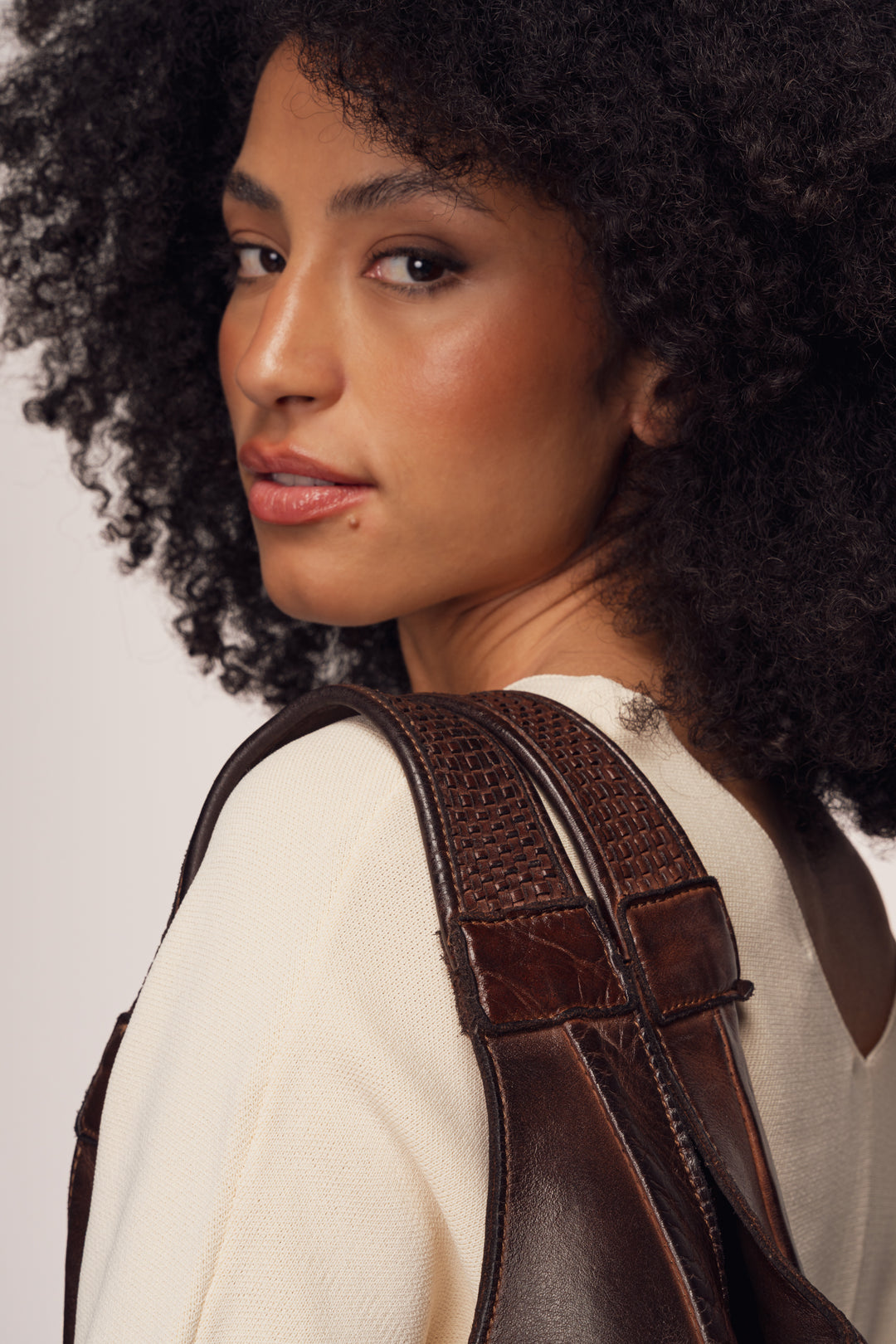 Lusher Carryall Hobo in Chocolate Brown with woven leather shoulder straps