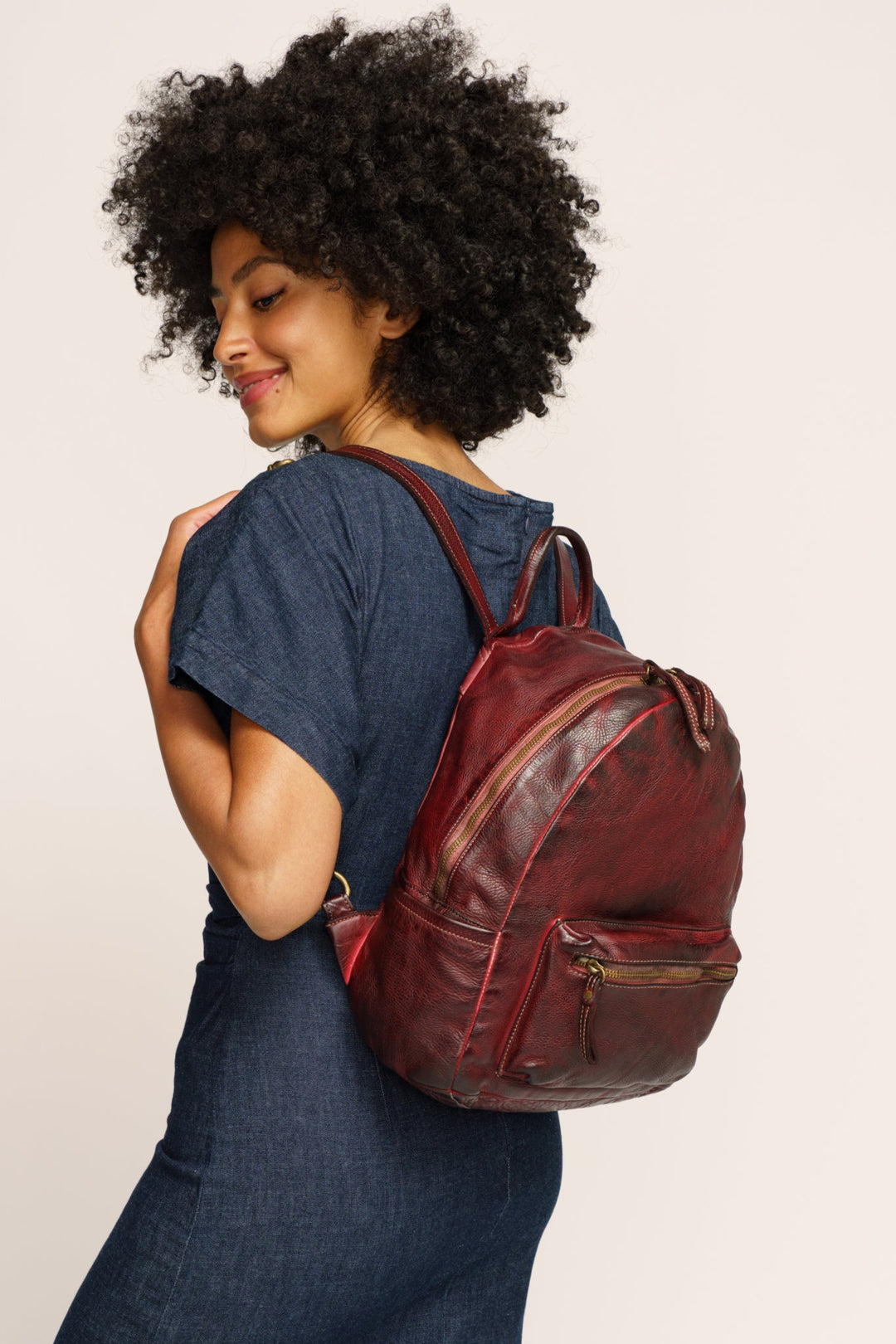 LUSHER EXPLORER BACKPACK BORDEAUX, BORDEAUX LEATHER BACKPACK PURSE, LUSHER LEATHER