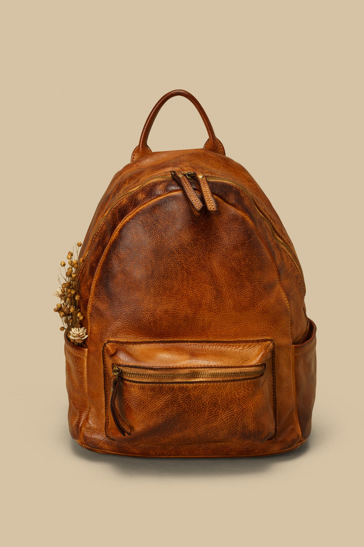LUSHER EXPLORER BACKPACK COGNAC, COGNAC LEATHER BACKPACK, SOFT LEATHER BACKPACK, LUXURY DESIGNER BACKPACK