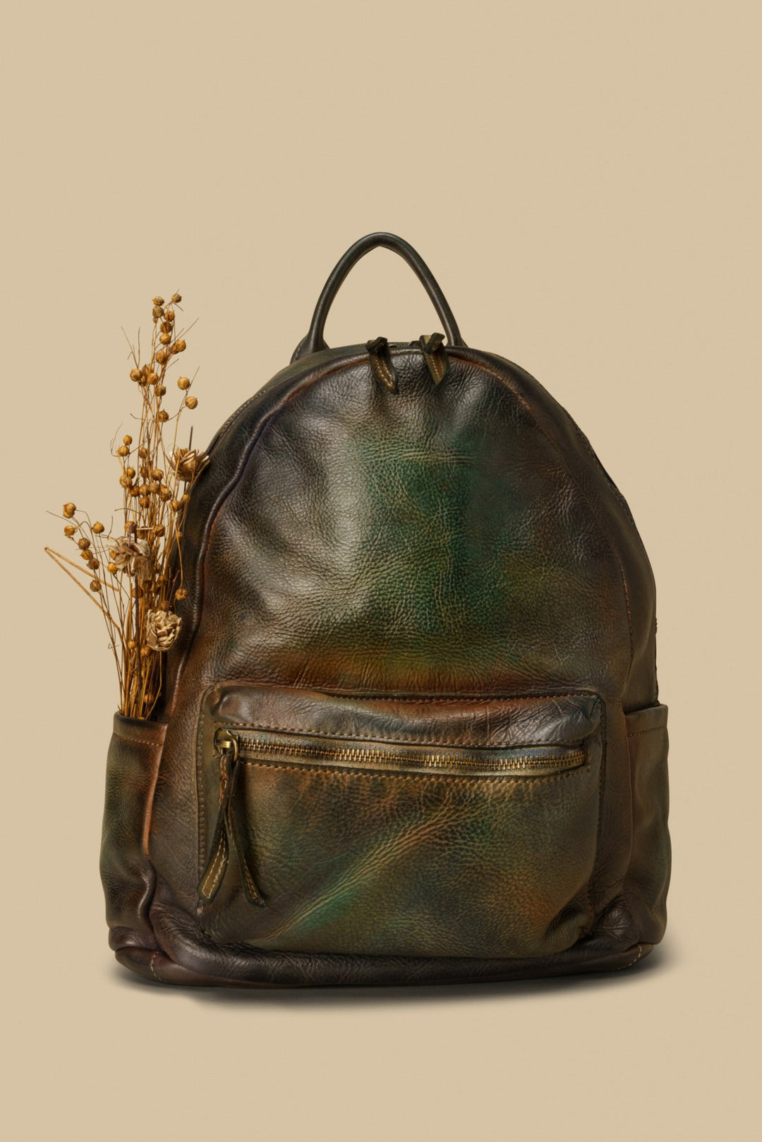 LUSHER EXPLORER BACKPACK PETROL, SOFT LEATHER BACKPACK, 