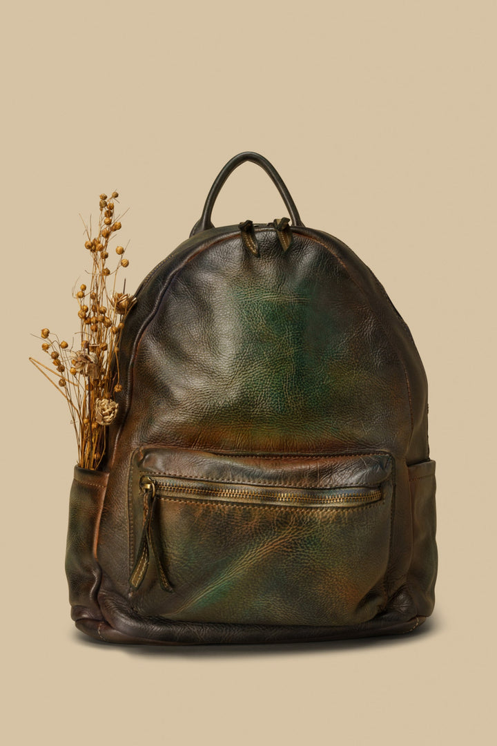 LUSHER EXPLORER BACKPACK PETROL, SOFT LEATHER BACKPACK, 