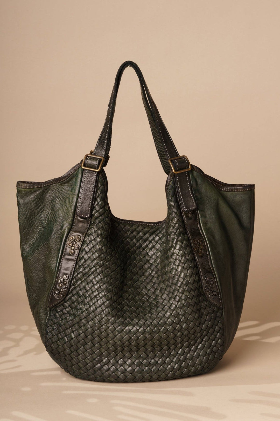 Emilia Handwoven Leather Hobo - bottle green / LUSHER