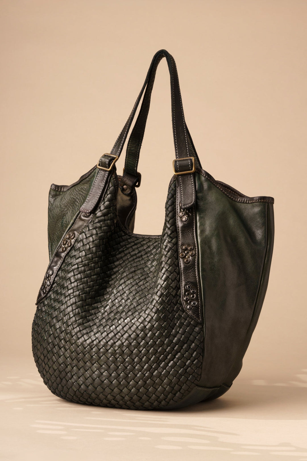 Emilia Handwoven Leather Hobo - bottle green / LUSHER