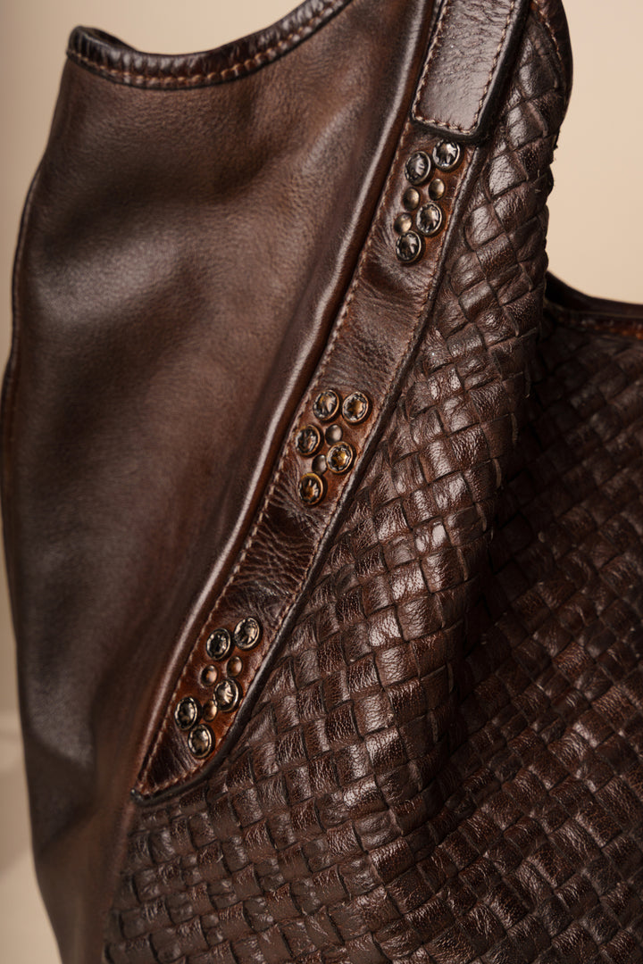 Emilia Handwoven Italian Leather Hobo - Chocolate Brown