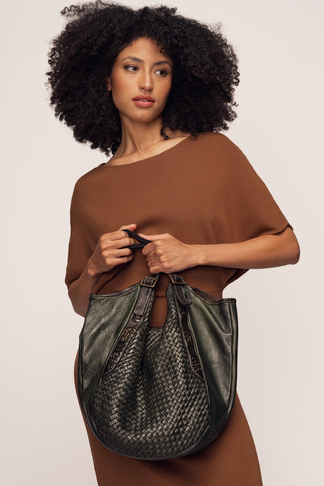 Emilia Handwoven Italian Leather Hobo - Bottle Green | LUSHER Hobo Bags