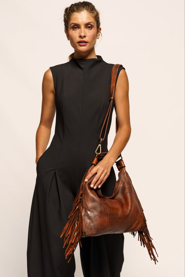 LUSHER BAYSIDE84 FRINGE BAG CIGAR BROWN, FRINGE SHOULDER BAG, SOFT LEATHER SHOULDER BAG, BUTTERY SOFT LEATHER FRINGE BAG