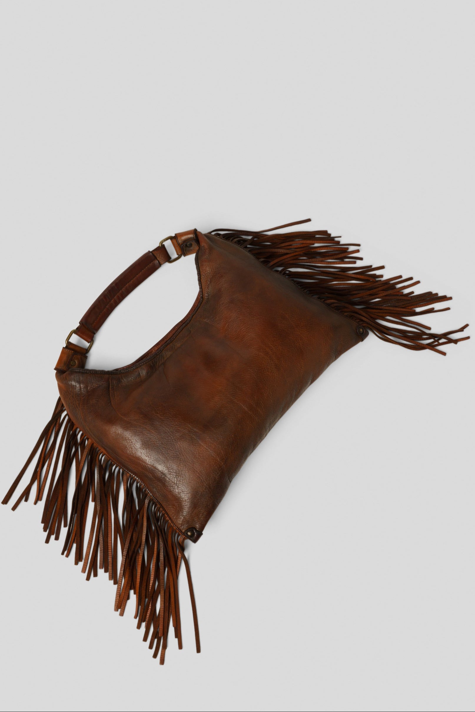 Fringe Shoulder & Crossbody Bag | Cigar Brown | Slouchy Italian