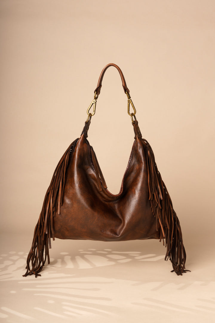 Fringe Shoulder & Crossbody Bag - Cigar Brown