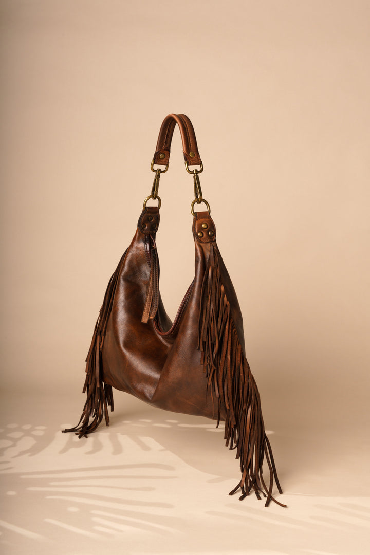 Fringe Shoulder & Crossbody Bag - Cigar Brown