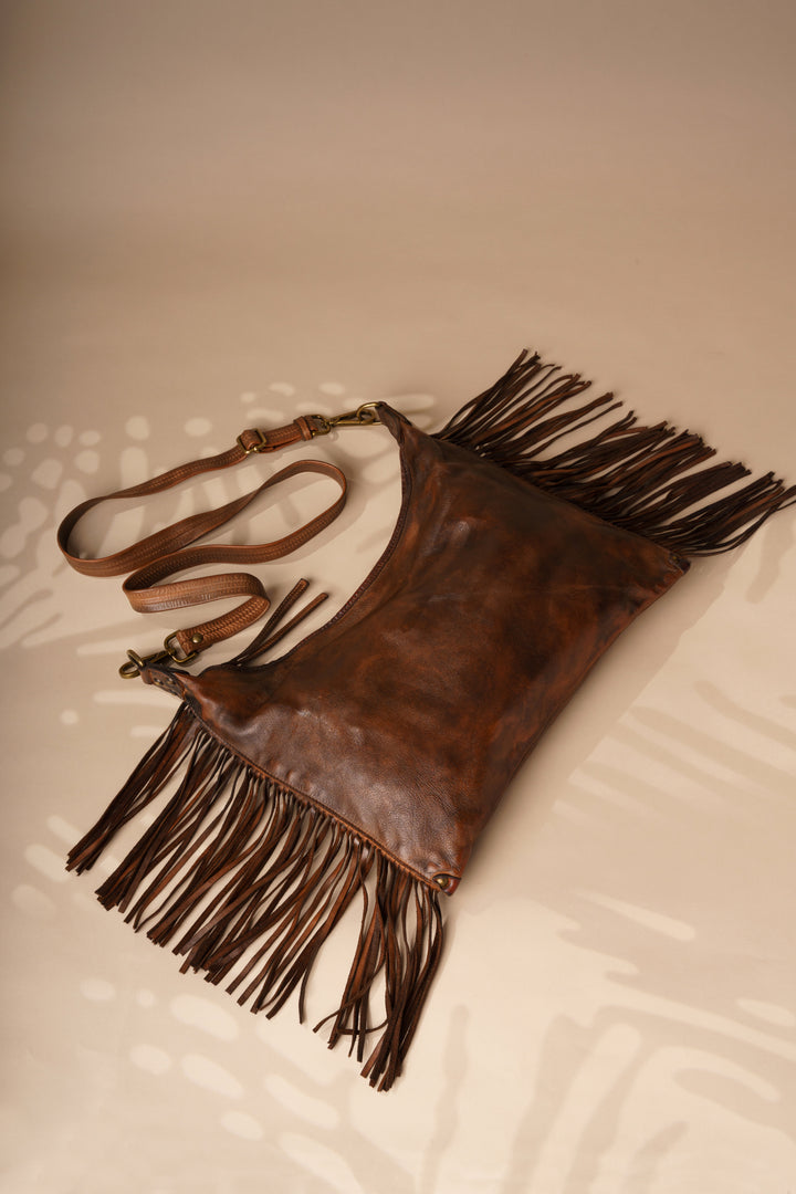 Fringe Shoulder & Crossbody Bag - Cigar Brown
