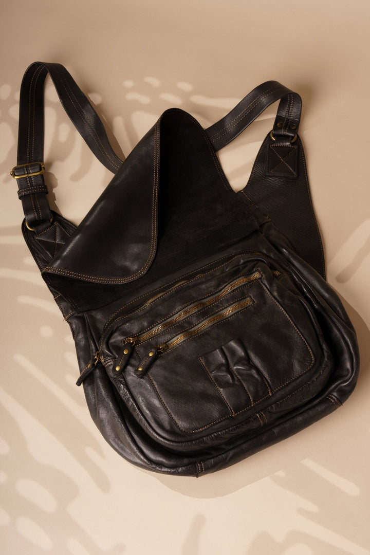 Heritage Leather Saddle Bag - Distressed Black | LUSHER