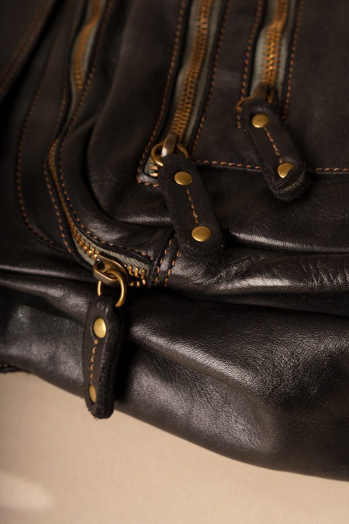 Heritage Leather Saddle Bag - Distressed Black | LUSHER