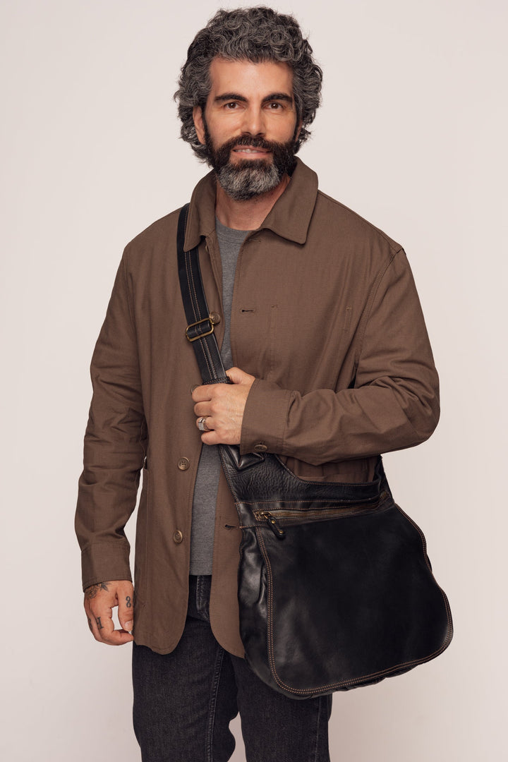 Men's Heritage Leather Saddle Bag - Distressed - Black | LUSHER 