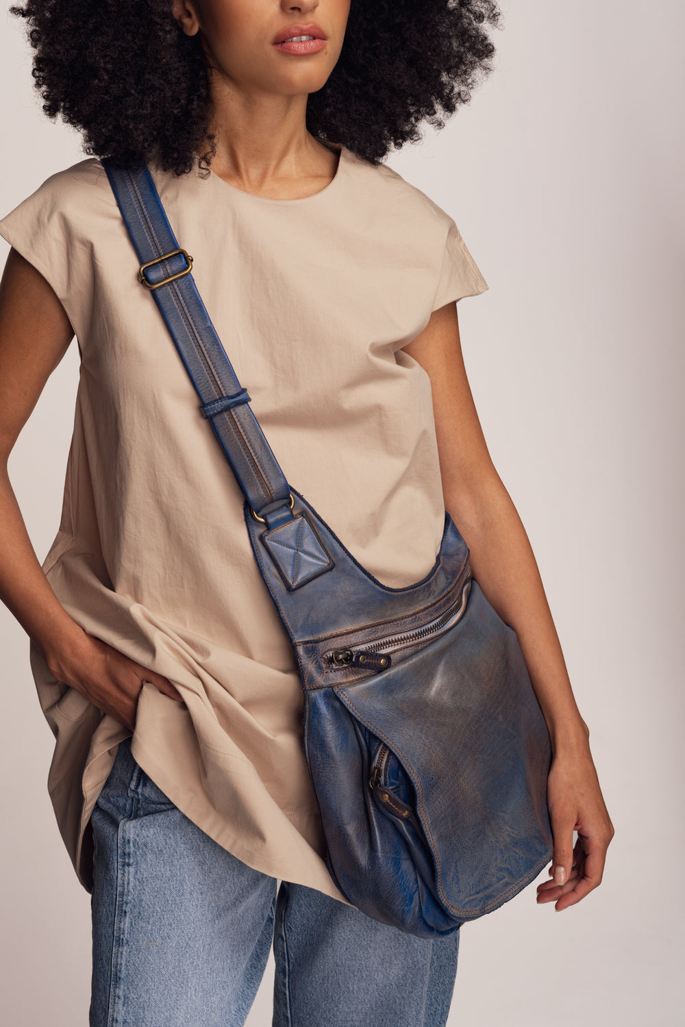 Heritage Leather Saddle Bag - Vintage Denim | LUSHER