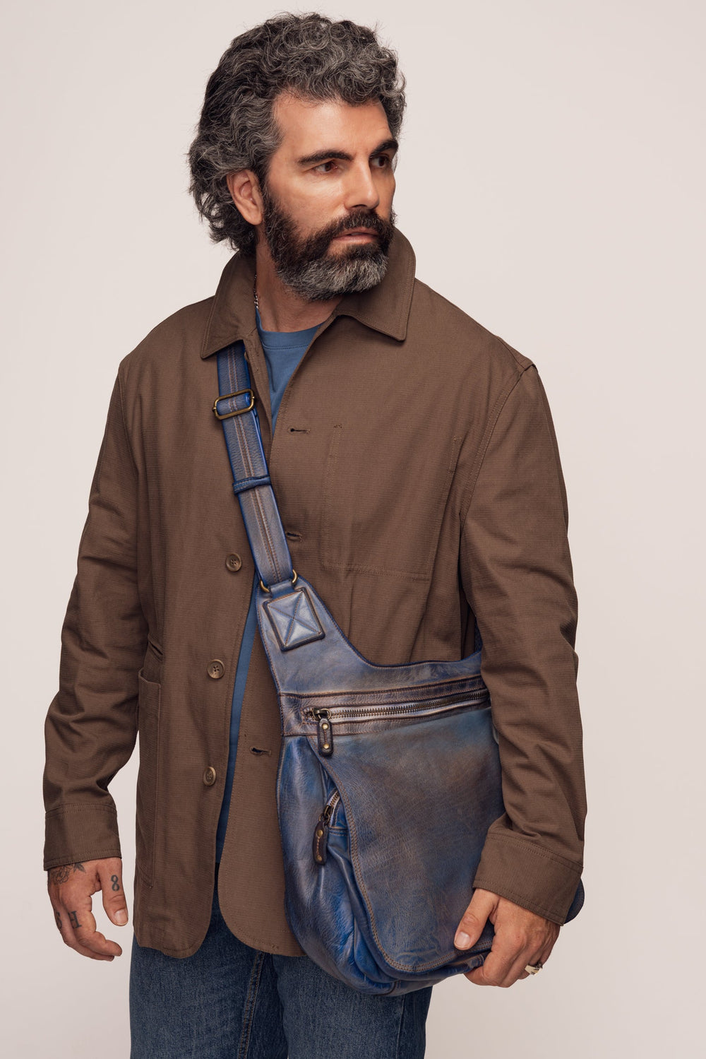 Men's Heritage Leather Saddle Bag - Vintage Denim | LUSHER