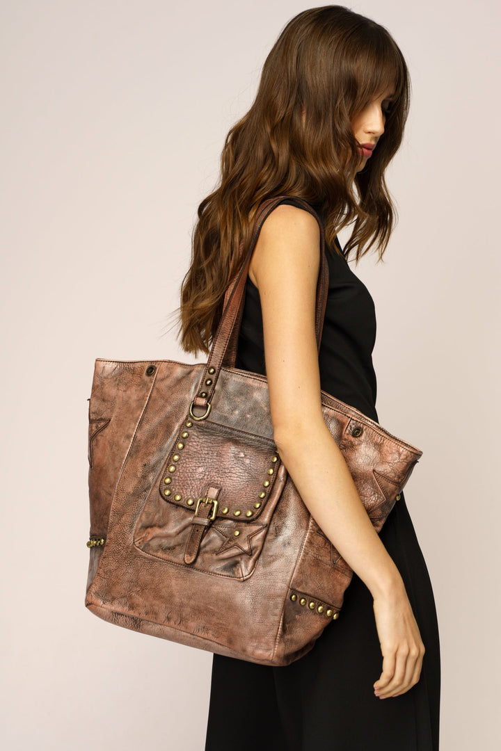 LUSHER STAR TOTE IN GRAFFITI BLUSH, LUSHER LEATHER XL STAR TOTE, LUSHER ITALIAN LEATHER BAGS