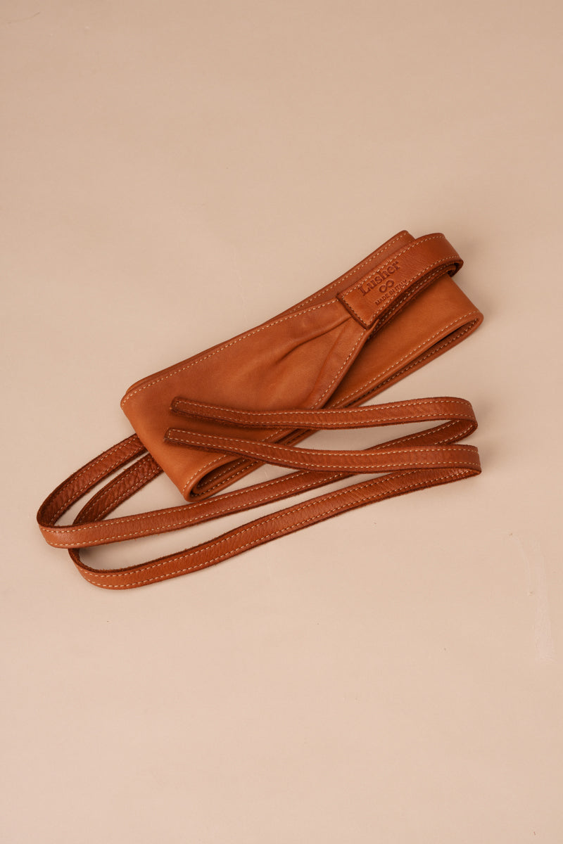 Leather Obi Wrap Belt  - Soft Washed Cognac