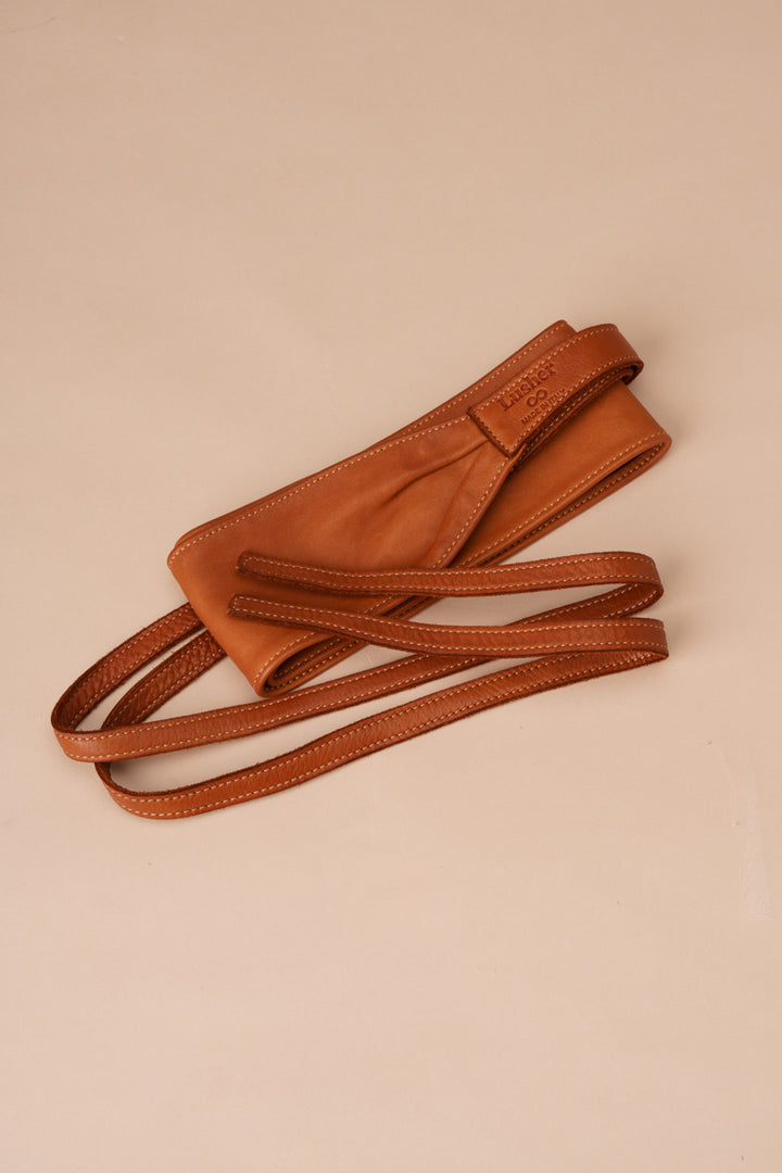 Leather Obi Wrap Belt  - Soft Washed Cognac