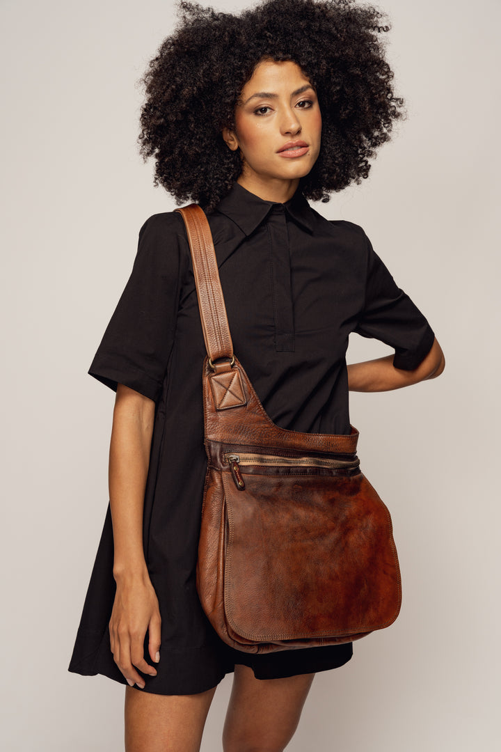 LUSHER CROSSBODY SADDLE BAG, LUSHER BAYSIDE84 CROSSBODY SADDLE BAG CIGAR BROWN