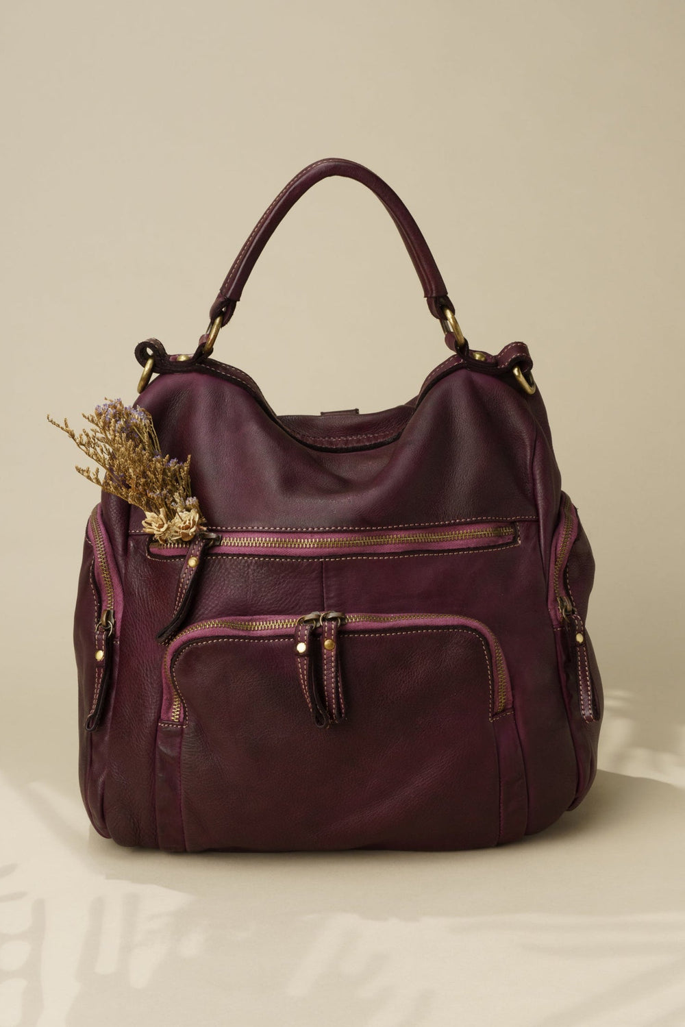 LUSHER QUEST BACKPACK PURSE PLUM, Purple leather backpack purse, 