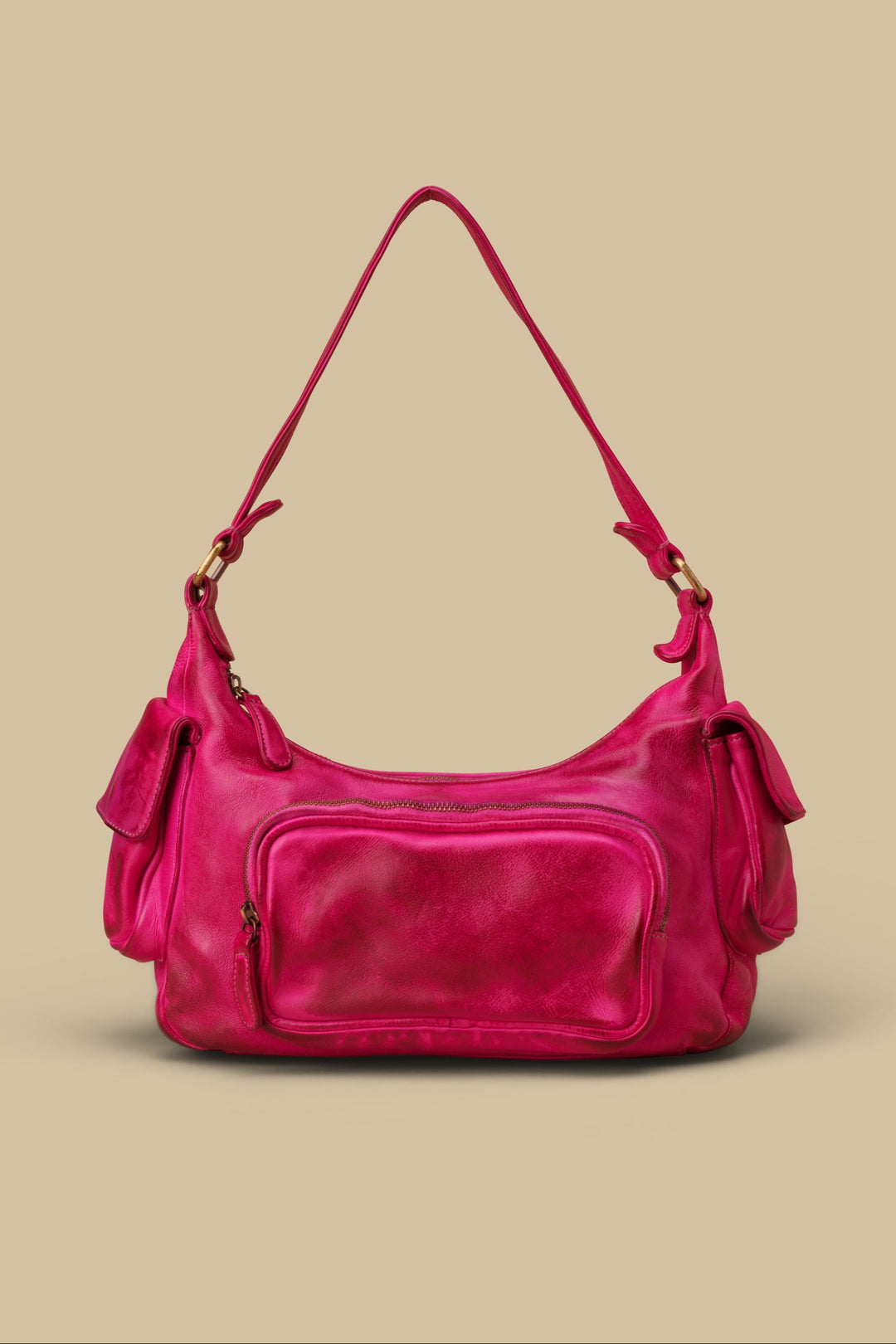 lusher  mini multipocket shoulder bag in fuchsia, fuchsia pink mini bag, multi-pocket shoulder bag and crossbody