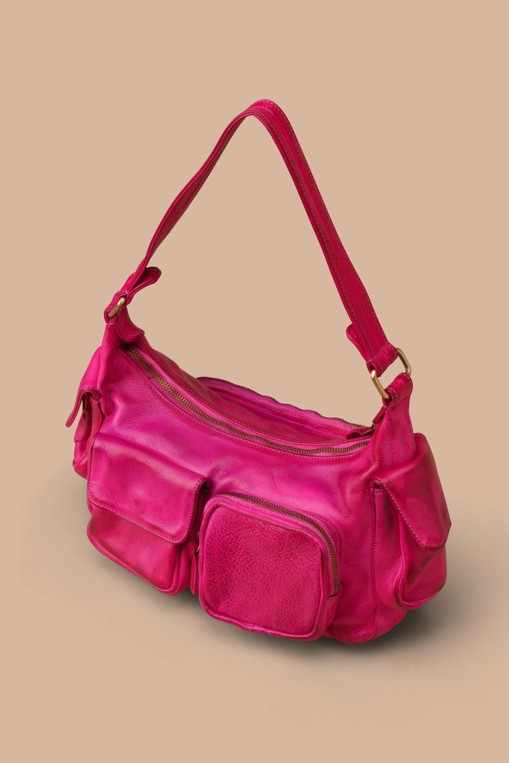 Mini Multi-Pocket Shoulder Bag - Stoned Fushsia