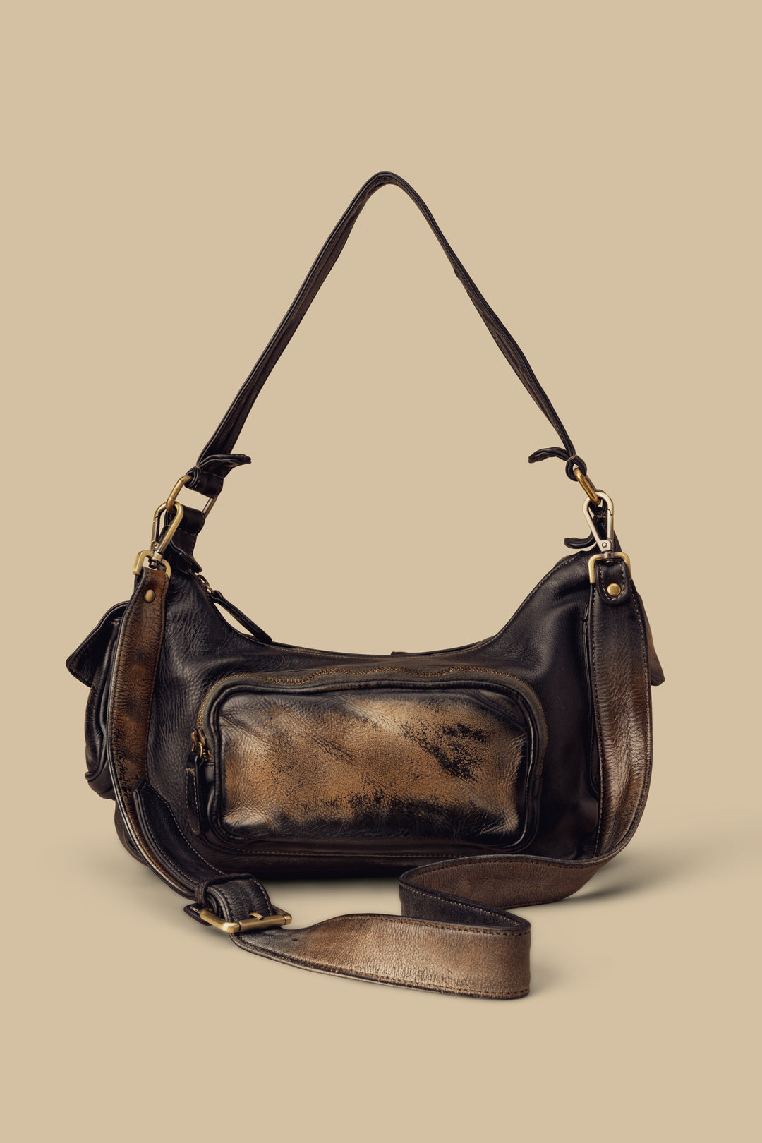 lusher mini  multipocket shoulder bag raw onyx, lusher bags, leather multipocket shoulder bag mini, mini bag