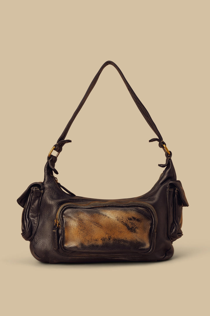 lusher mini  multipocket shoulder bag raw onyx, lusher bags, leather multipocket shoulder bag mini, mini bag