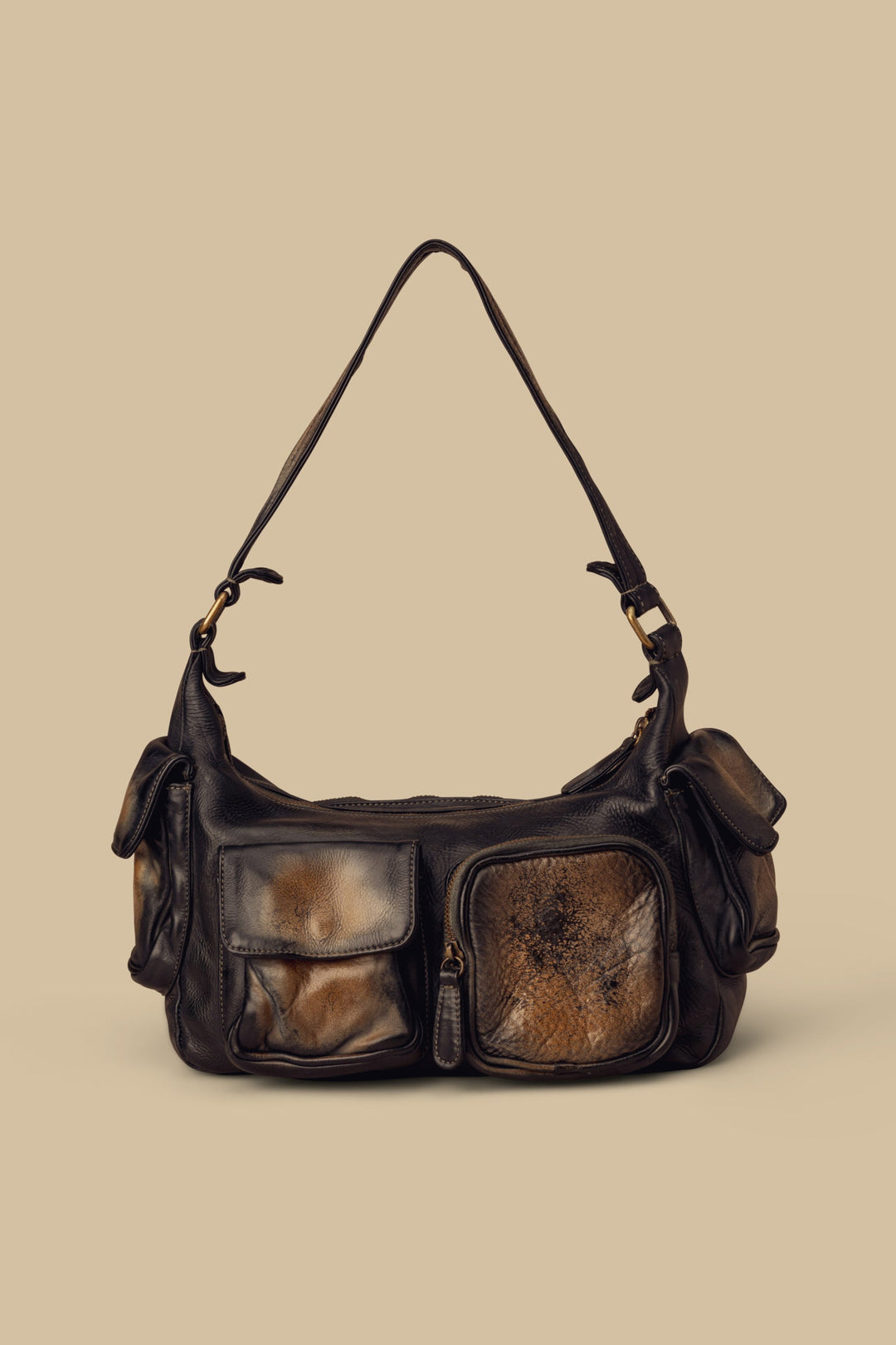 lusher mini  multipocket shoulder bag raw onyx, lusher bags, leather multipocket shoulder bag mini, mini bag