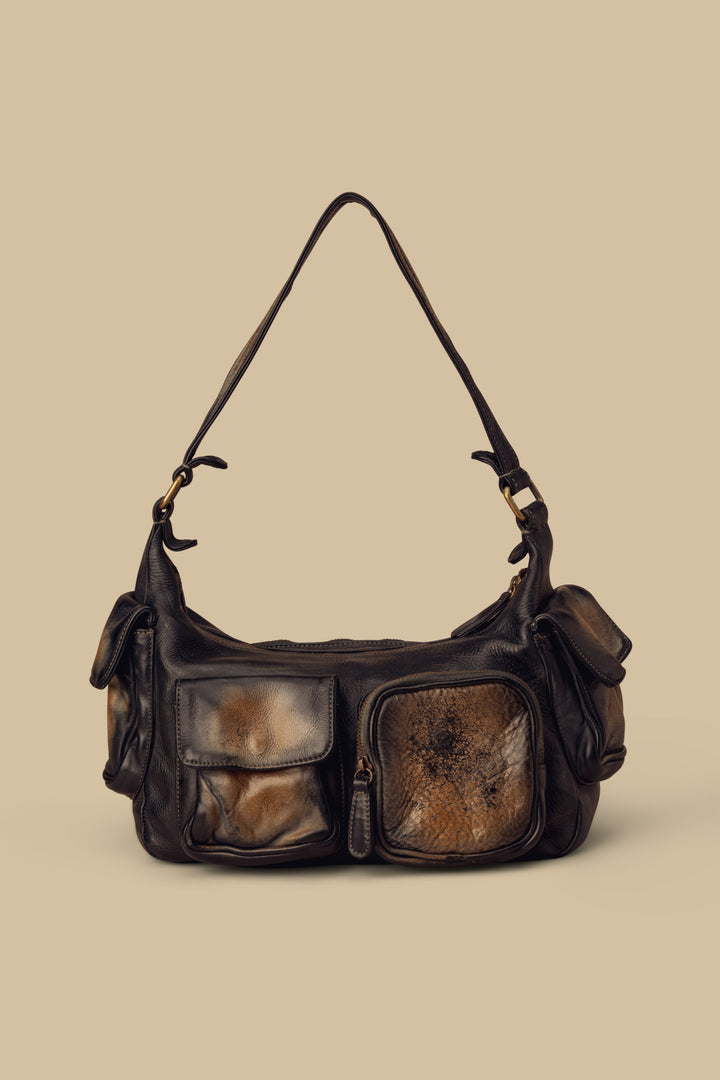 lusher mini  multipocket shoulder bag raw onyx, lusher bags, leather multipocket shoulder bag mini, mini bag