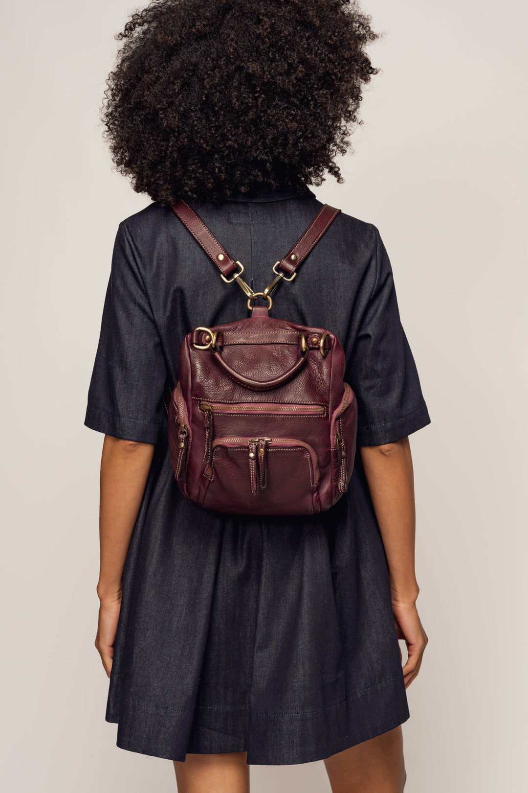 Italian Leather Mini Quest Backpack Purse - Plum