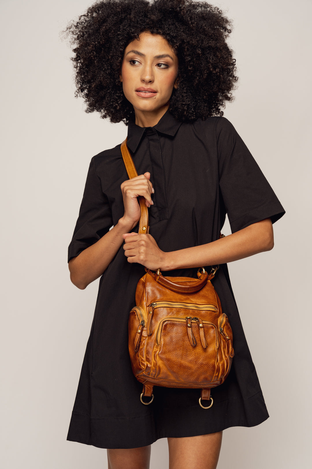 LUSHER MINI QUEST BACKPACK PURSE - COGNAC, QUEST MINI BACKPACK PURSE IN COGNAC