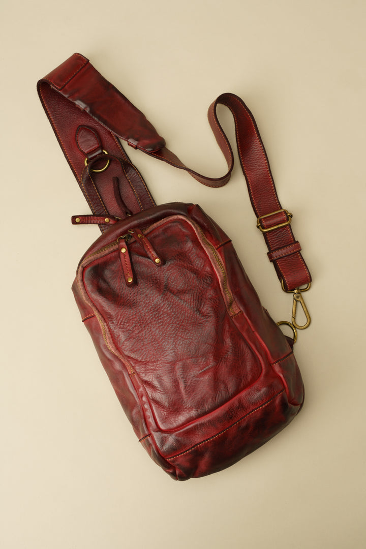 LUSHER MODENA SLING BAG, bordeaux leather sling bag, soft slouchy leather sling bag, vintage leather sling bags, lusher leather sling bags