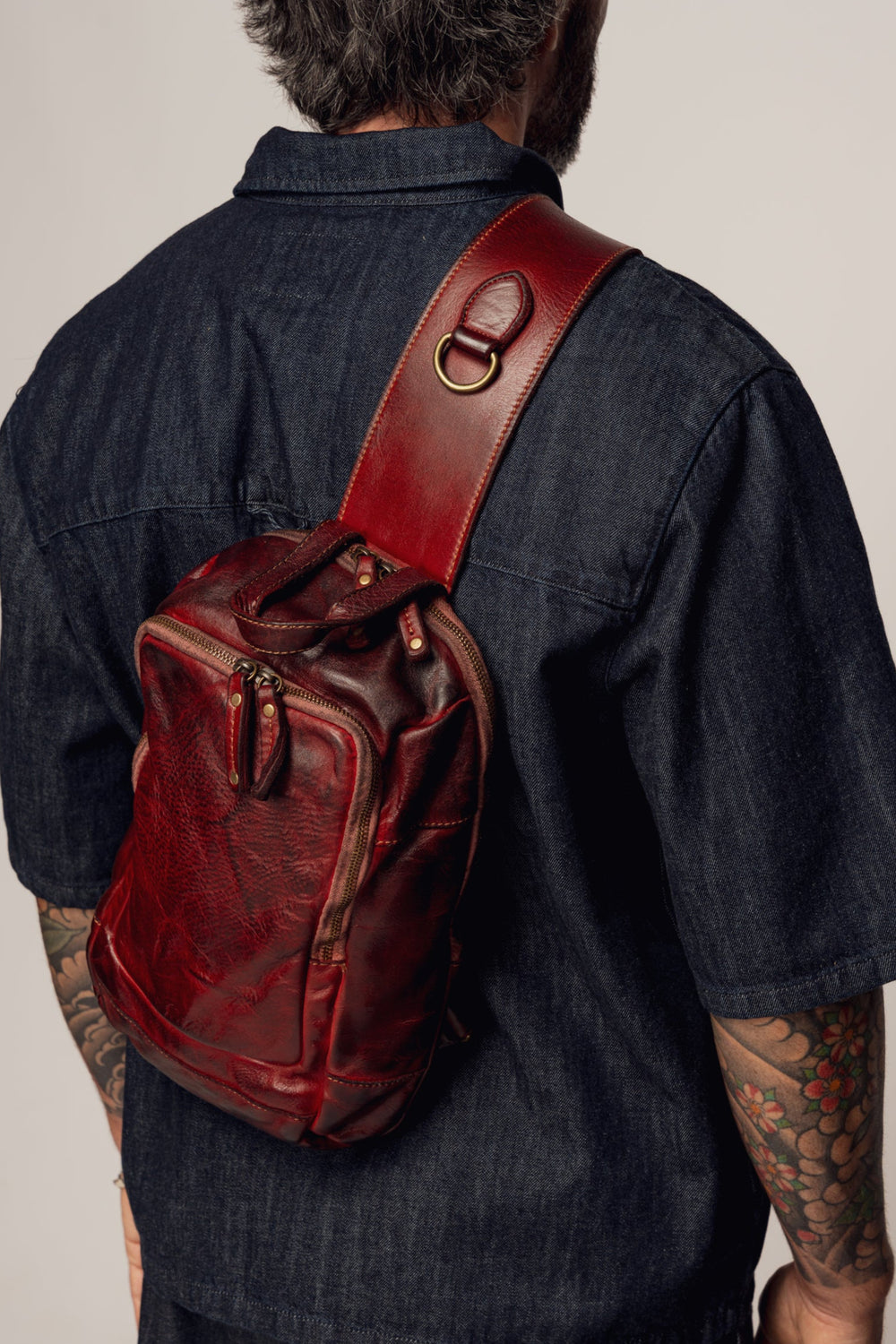 Lusher Modena Leather Sling Bag, Men's bordeaux sling bag, men's vintage leather sling bag, bayside84 modena sling bag, men's luxury leather sling bags