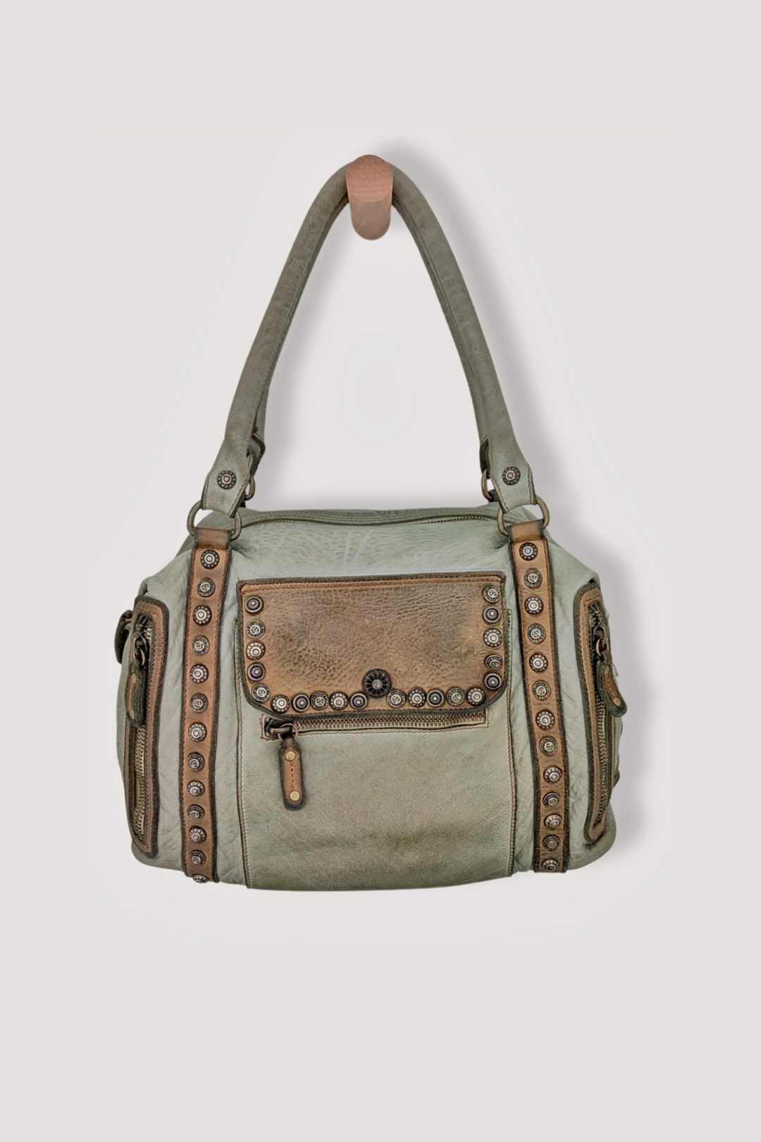 Bayside84 Motorcycle Studded Bag - Green Sage