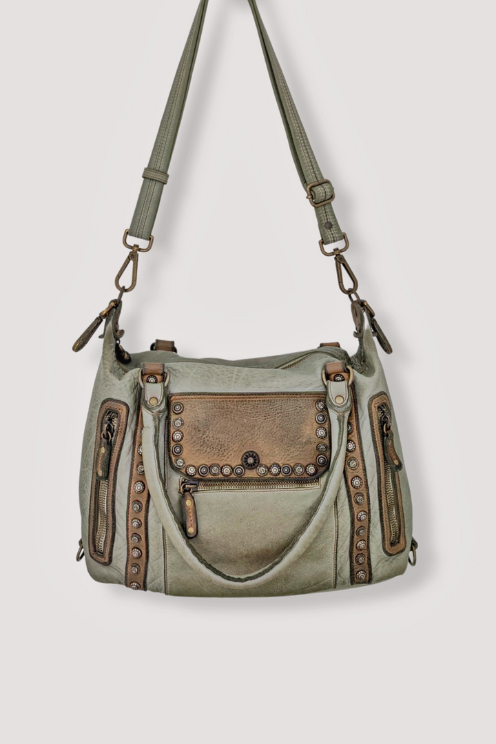 Bayside84 Motorcycle Studded Bag - Green Sage