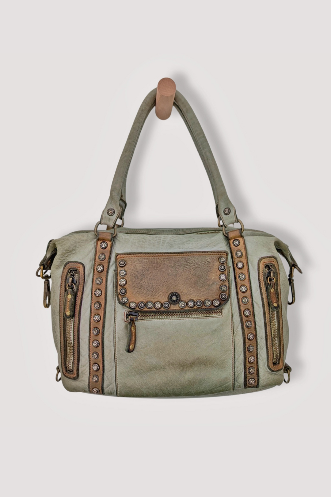 Bayside84 Motorcycle Studded Bag - Green Sage