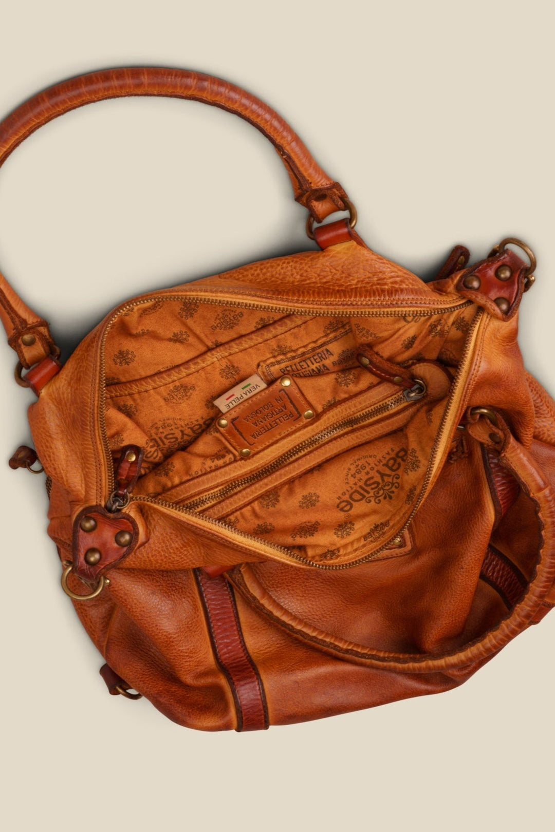 Bayside84 Motorcycle Studded Bag - Cognac