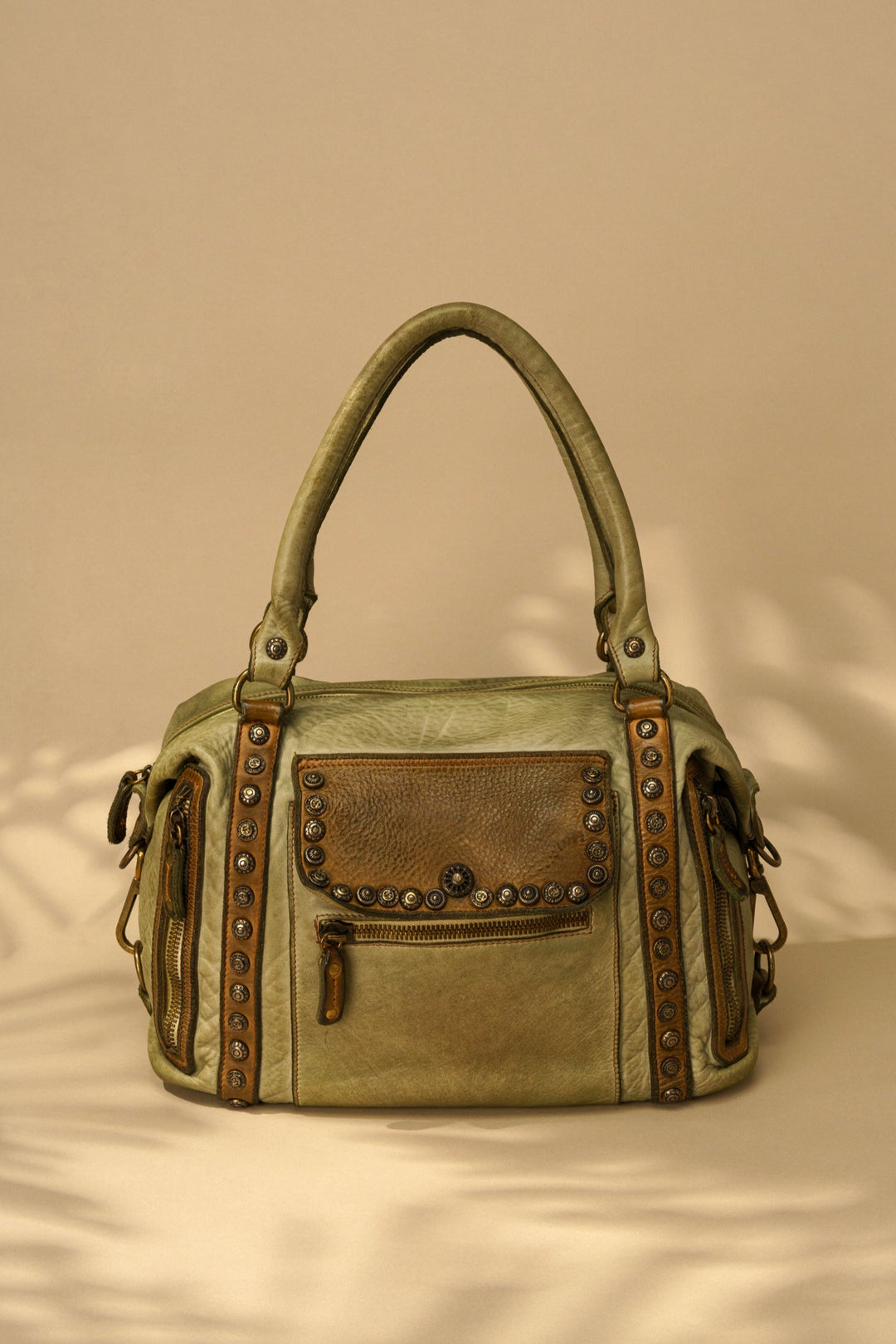 Bayside84 Motorcycle Studded Bag - Green Sage