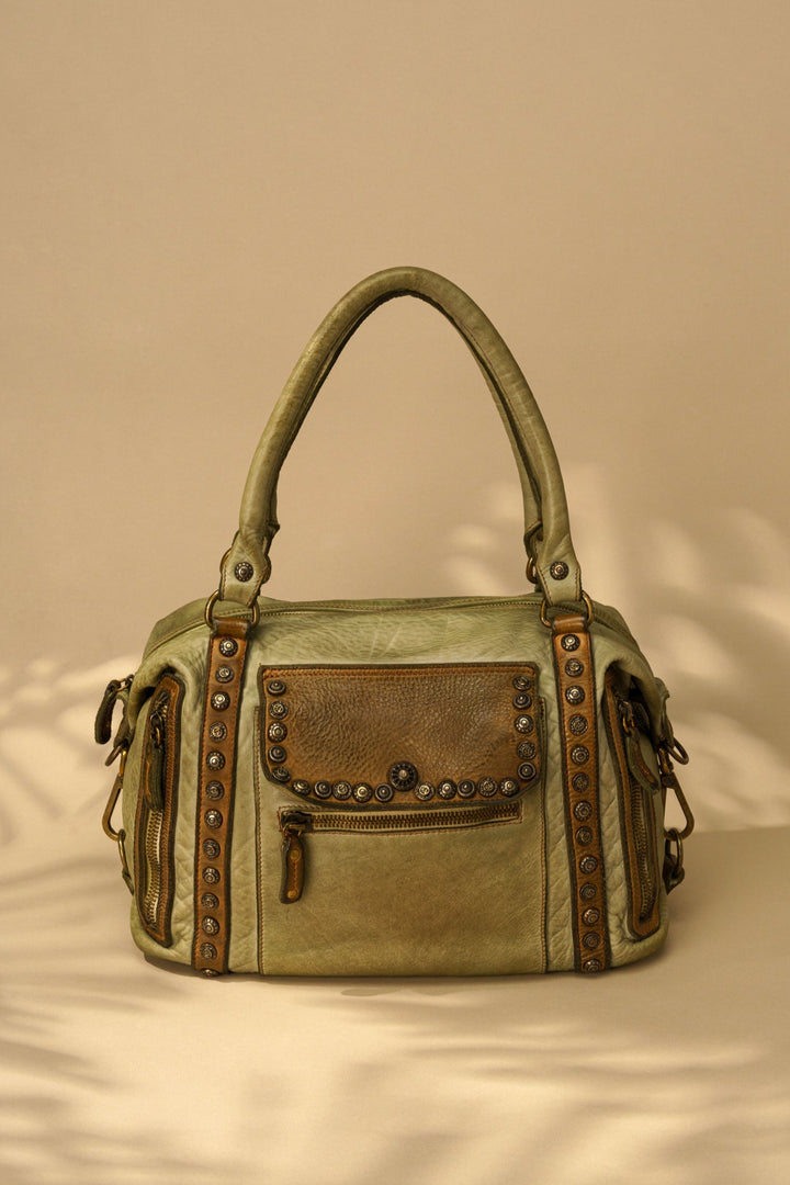 Bayside84 Motorcycle Studded Bag - Green Sage
