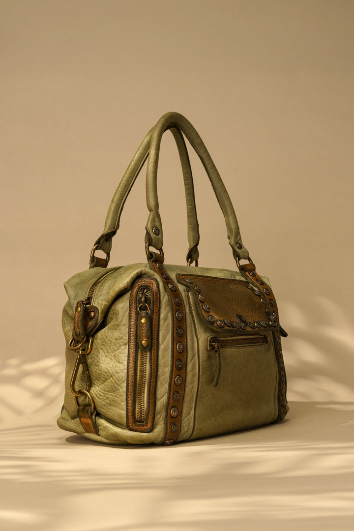 Bayside84 Motorcycle Studded Bag - Green Sage