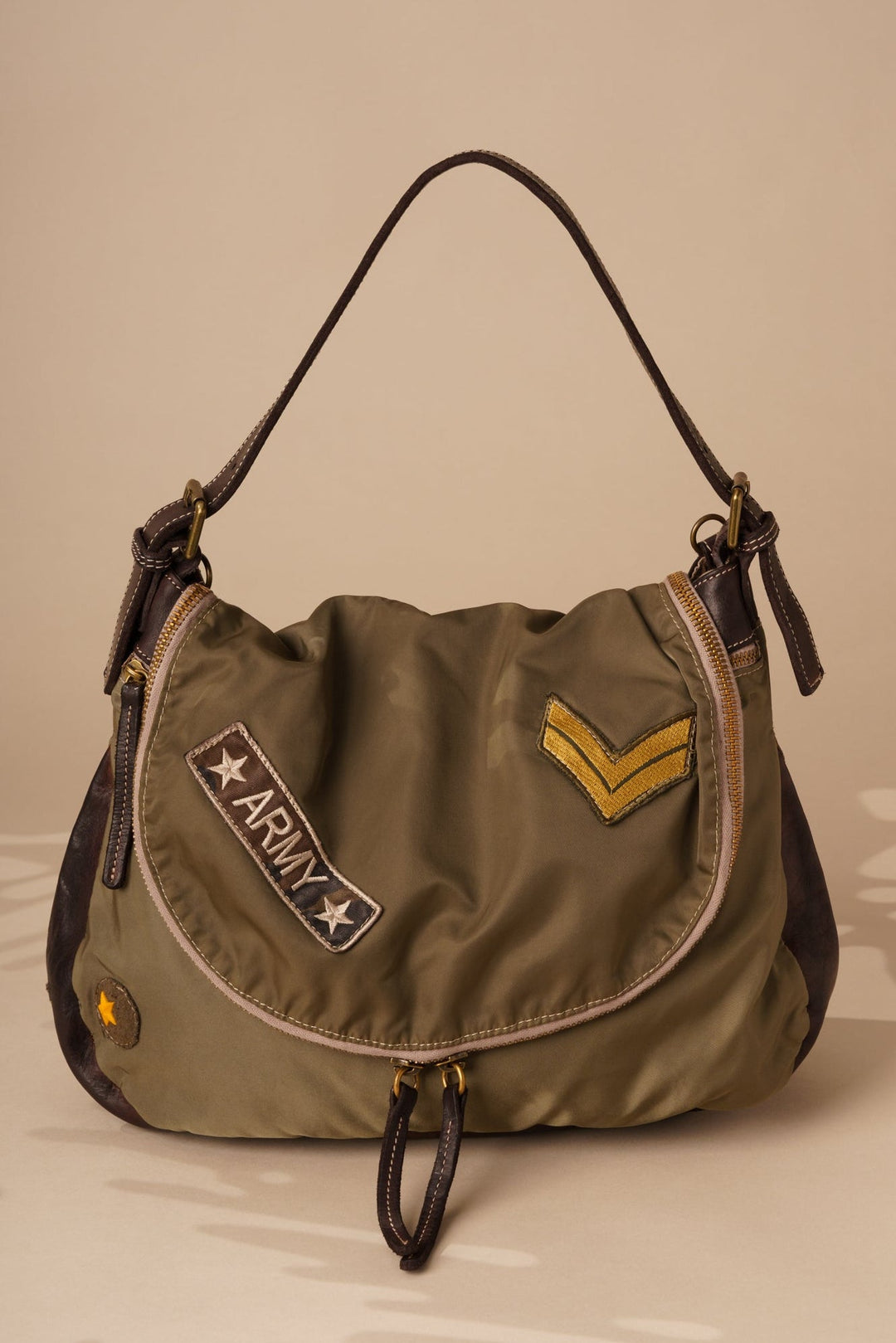 Militare Recycled Nylon Field Bag - Vachetta Leather - Heritage Olive - LUSHER, LIMONTA NYLON MESSENGER LUSHER