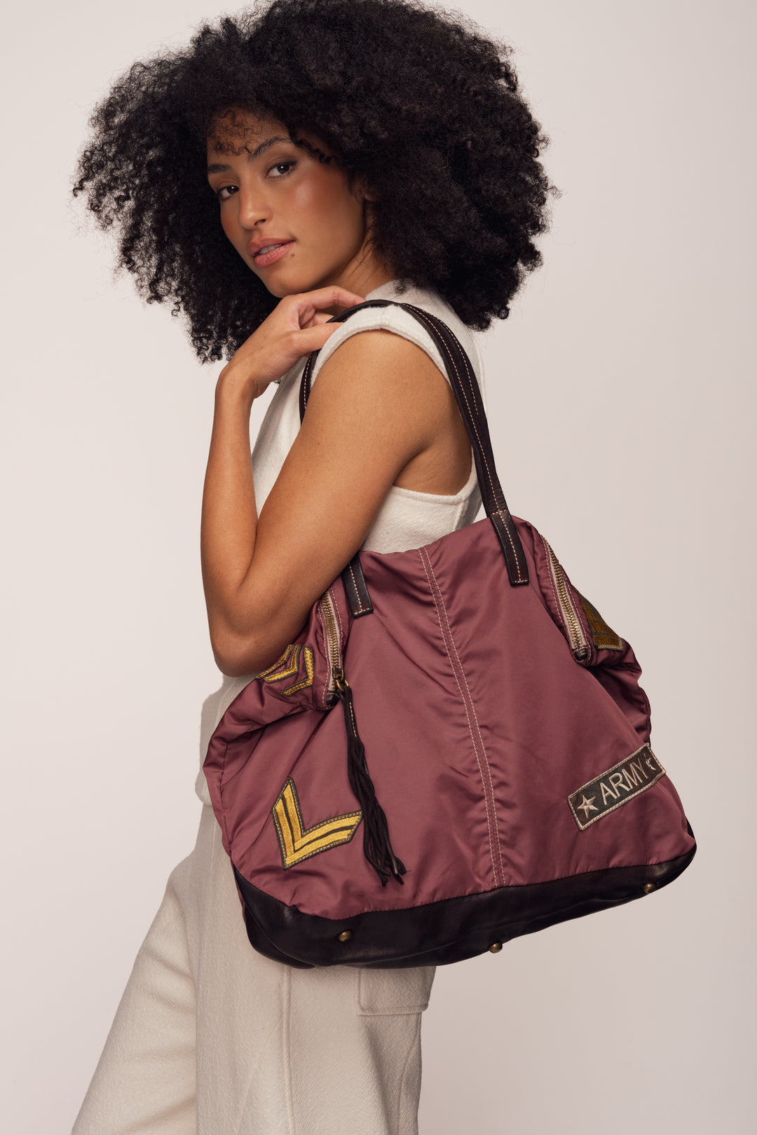 Militare Recycled Nylon Tote - Vaccetta Leather - Vintage Rose