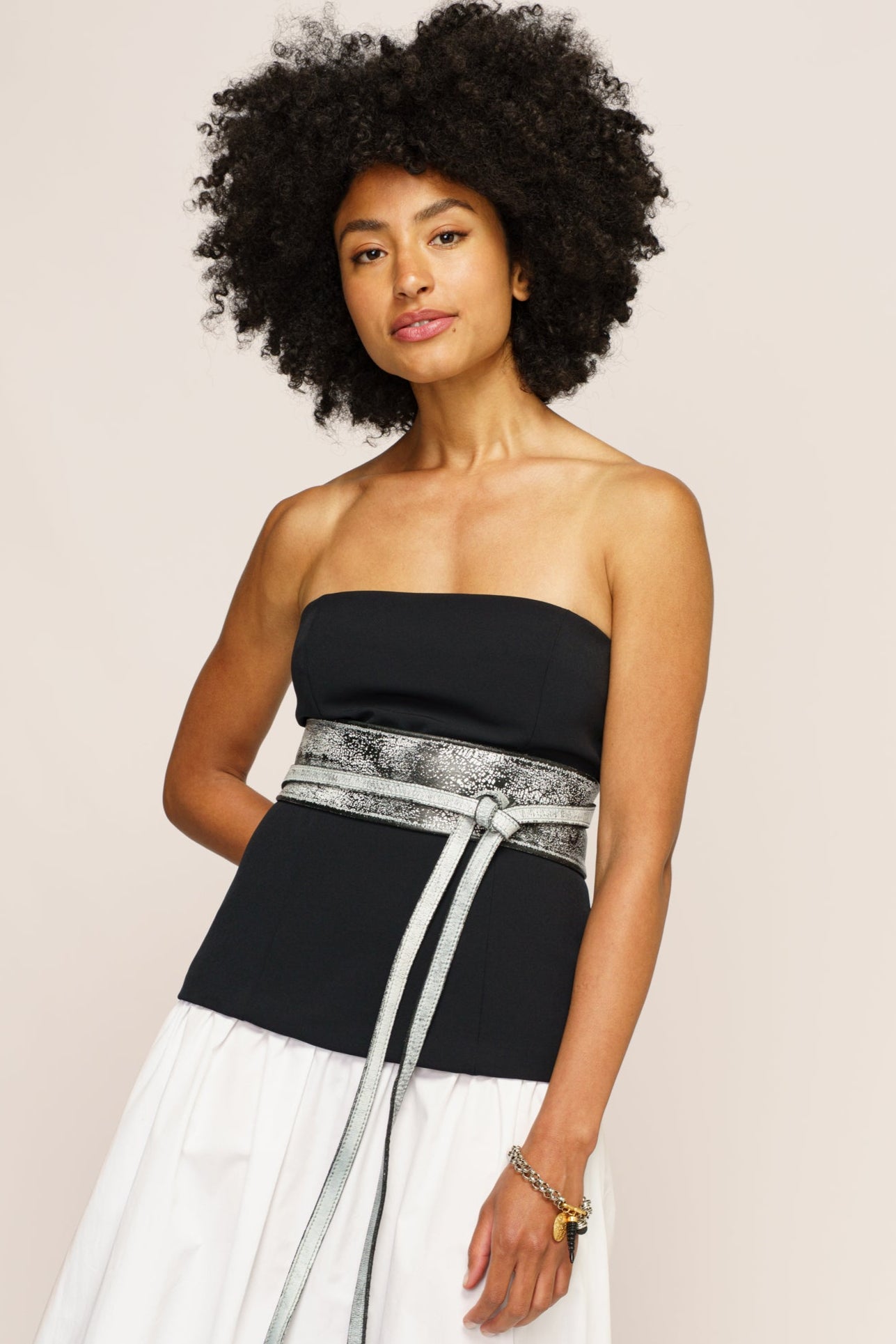 Italian Stone-Washed Leather Soft Obi Wrap Belt - Black & White