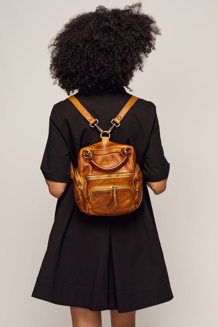LUSHER MINI QUEST BACKPACK PURSE - COGNAC, QUEST MINI BACKPACK PURSE IN COGNAC