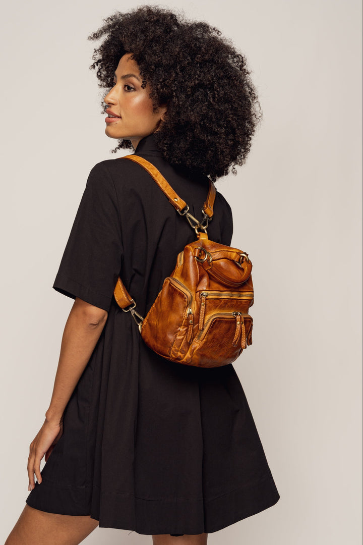 LUSHER MINI QUEST BACKPACK PURSE - COGNAC, QUEST MINI BACKPACK PURSE IN COGNAC
